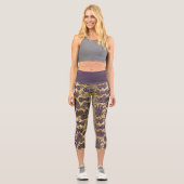 マルディグラス金ゴールドとパープルマスクレードマスク カプリレギンス (正面)