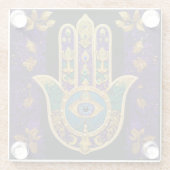 マルディグラス金ゴールドパープルグリーンハムサアート ガラスコースター (裏面)