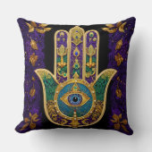 マルディグラス金ゴールドパープルグリーンハムサアート クッション (正面)