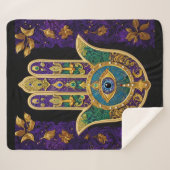 マルディグラス金ゴールドパープルグリーンハムサアート シェルパブランケット (正面(横))