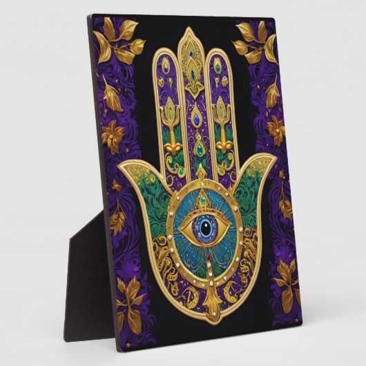 マルディグラス金ゴールドパープルグリーンハムサアート フォトプラーク (側面)