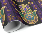 マルディグラス金ゴールドパープルグリーンハムサアート ラッピングペーパー (ロールコーナー)
