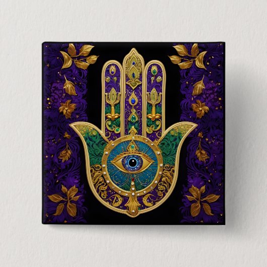 マルディグラス金ゴールドパープルグリーンハムサアート 缶バッジ (正面)