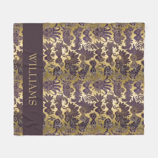 マルディグラス金ゴールドパープルマスクパターンパーソナライズされた フリースブランケット (正面(横))
