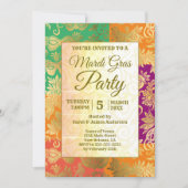 マルディグラス金ゴールド仮装マスクパープルグリーン 招待状 (正面)