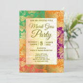 マルディグラス金ゴールド仮装マスクパープルグリーン 招待状 (スタンド正面)