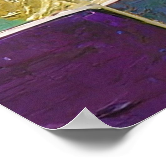 マルディグラス金ゴールド&グリーンカラフルフェザーズマスク ポスター (角)