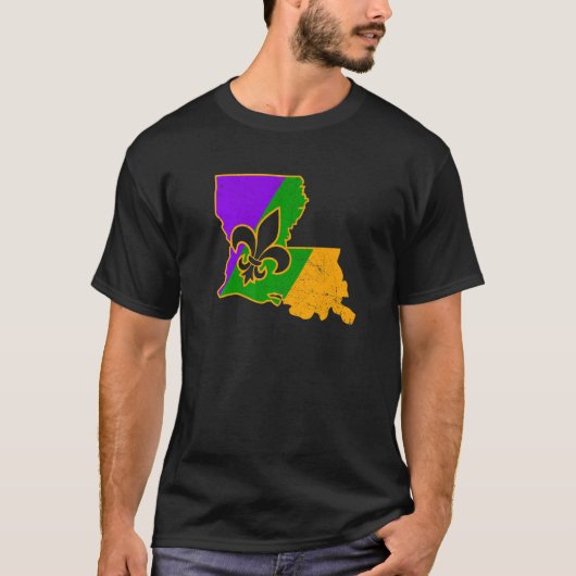 マルディグラス（紋章の）フラ・ダ・リルイジアナの地図ニューオーリンズ Tシャツ (正面)