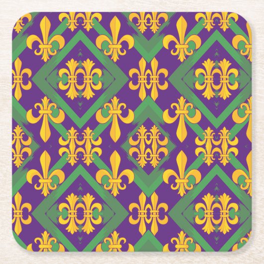 マルディグラス（紋章の）フラ・ダ・リ スクエアペーパーコースター (正面)