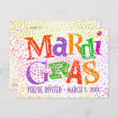 マルディグラタイポグラフィパーティー インビテーションポストカード (正面/裏面)