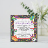 マルディグラパーティの招待状とマスクとビーズ 招待状 (スタンド正面)