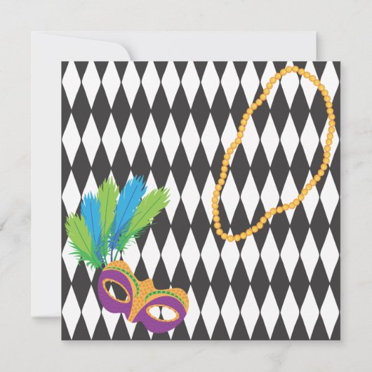 マルディグラパーティの招待状とマスクとビーズ 招待状 (裏面)