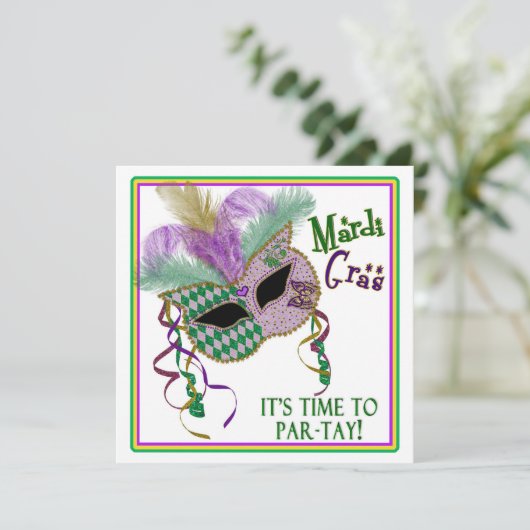 マルディグラパーティの招待状 – マスク – スクエア 招待状 (スタンド正面)