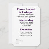 マルディグラパーティーインパープル金ゴールドグリーン 招待状 (裏面)