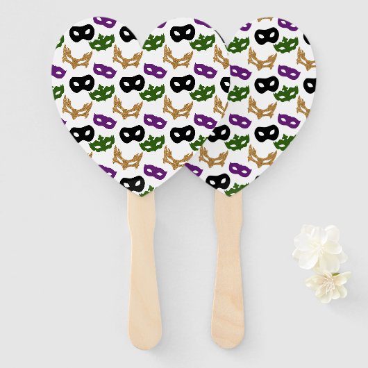 マルディグラパーティーカラフルカーニバルマスクノーラ ハンドファン (正面&裏面)