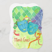 マルディグラパーティー悲劇コメディマスク 招待状 (正面/裏面)