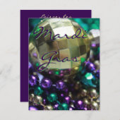 マルディグラビーズパーソナライズされたパーティー招待状カード 招待状 (正面/裏面)