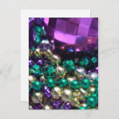 マルディグラビーズパープルポストカード招待状 インビテーションポストカード (正面/裏面)