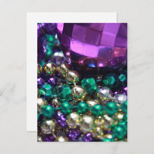 マルディグラビーズパープルポストカード招待状 インビテーションポストカード (正面/裏面)