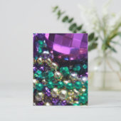 マルディグラビーズパープルポストカード招待状 インビテーションポストカード (スタンド正面)