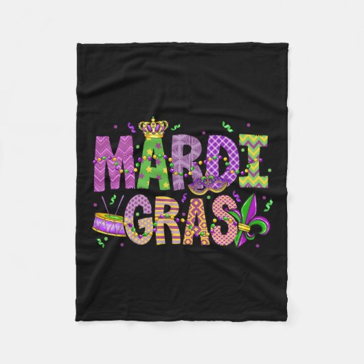 マルディグラビーズ顔マスク羽毛帽子メンズ女性 フリースブランケット (正面)