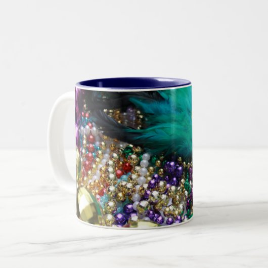 マルディグラビーズ&グリーンフェザーマスクマグ ツートーンマグカップ (正面左)