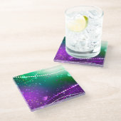 マルディグラフェスティバルパープルバックグラウンド ガラスコースター (アングル)