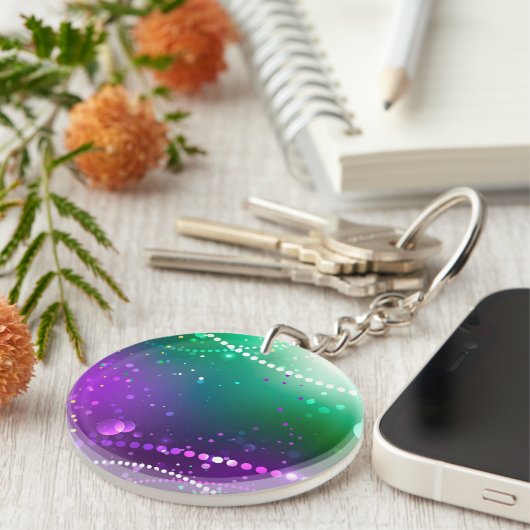 マルディグラフェスティバルパープルバックグラウンド キーホルダー (正面右)