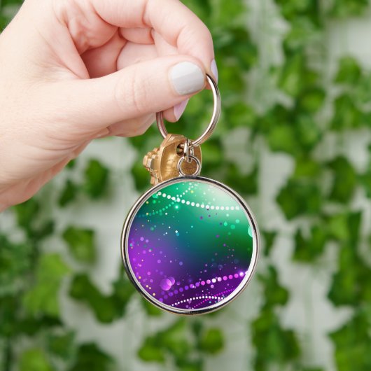 マルディグラフェスティバルパープルバックグラウンド キーホルダー (手)