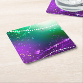 マルディグラフェスティバルパープルバックグラウンド スクエアペーパーコースター (アングル)