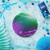 マルディグラフェスティバルパープルバックグラウンド ペーパープレート (パーティー)