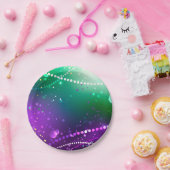 マルディグラフェスティバルパープルバックグラウンド ペーパープレート (パーティー)