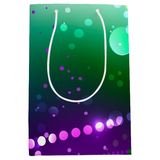 マルディグラフェスティバルパープルバックグラウンド ミディアムペーパーバッグ (正面)