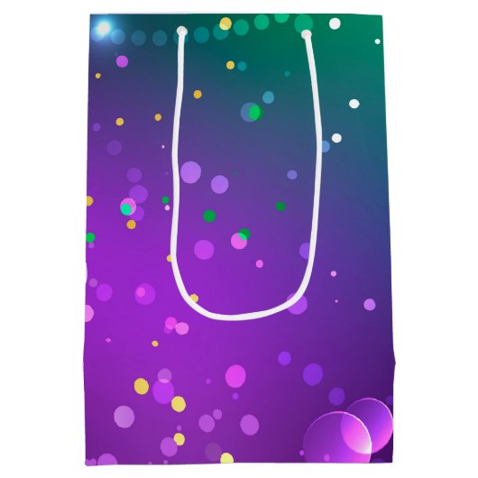 マルディグラフェスティバルパープルバックグラウンド ミディアムペーパーバッグ (裏面)