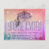 マルディグラマスカレードマスクパープル招待状 ポストカード (正面)