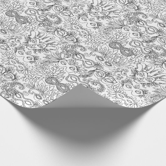 マルディグラマスクス白黒カラーユアモダンウ ラッピングペーパー (角)