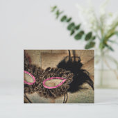 マルディグラヴィンテージアンティークスクリプトピンクブラウンマスク ポストカード (スタンド正面)