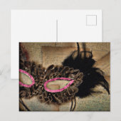 マルディグラヴィンテージアンティークスクリプトピンクブラウンマスク ポストカード (正面/裏面)