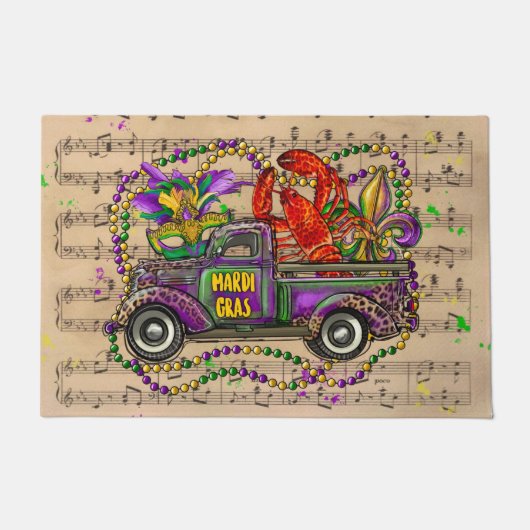 マルディグラヴィンテージトラッククロウフィッシュ（紋章の）フラ・ダ・リ ドアマット (正面)