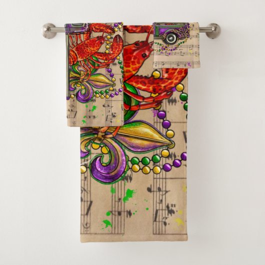 マルディグラヴィンテージトラッククロウフィッシュ（紋章の）フラ・ダ・リ バスタオルセット (インサイチュ)