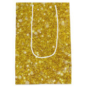 マルディグラ無地のス金ゴールドフェイクカラーきらきら光るグリッター ミディアムペーパーバッグ (裏面)