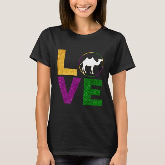 マルディグラ私はラクダ動物が大好き Tシャツ (正面)