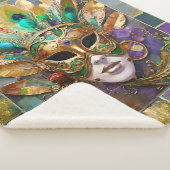 マルディグラ金ゴールドとグリーンピーコックフェザーマスク シェルパブランケット (3/4)