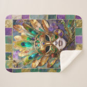 マルディグラ金ゴールドとグリーンピーコックフェザーマスク シェルパブランケット (正面(横))