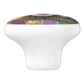 マルディグラ金ゴールドとグリーンピーコックフェザーマスク セラミックノブ (側面)