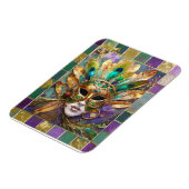 マルディグラ金ゴールドとグリーンピーコックフェザーマスク マグネット (左側)