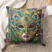 マルディグラ金ゴールドセラミックピーコックフェザーマスク クッション (ブランケット)