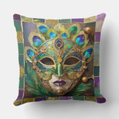 マルディグラ金ゴールドセラミックピーコックフェザーマスク クッション (裏面)