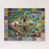 マルディグラ金ゴールドセラミックピーコックフェザーマスク ジグソーパズル (横)