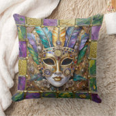 マルディグラ金ゴールド&セラミッカラフルクフェザーマスク クッション (ブランケット)